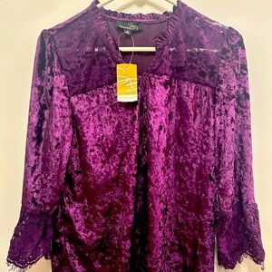 Suzanne Betro Brand new with tags, never worn 3/4 lace sleeves dark purple color